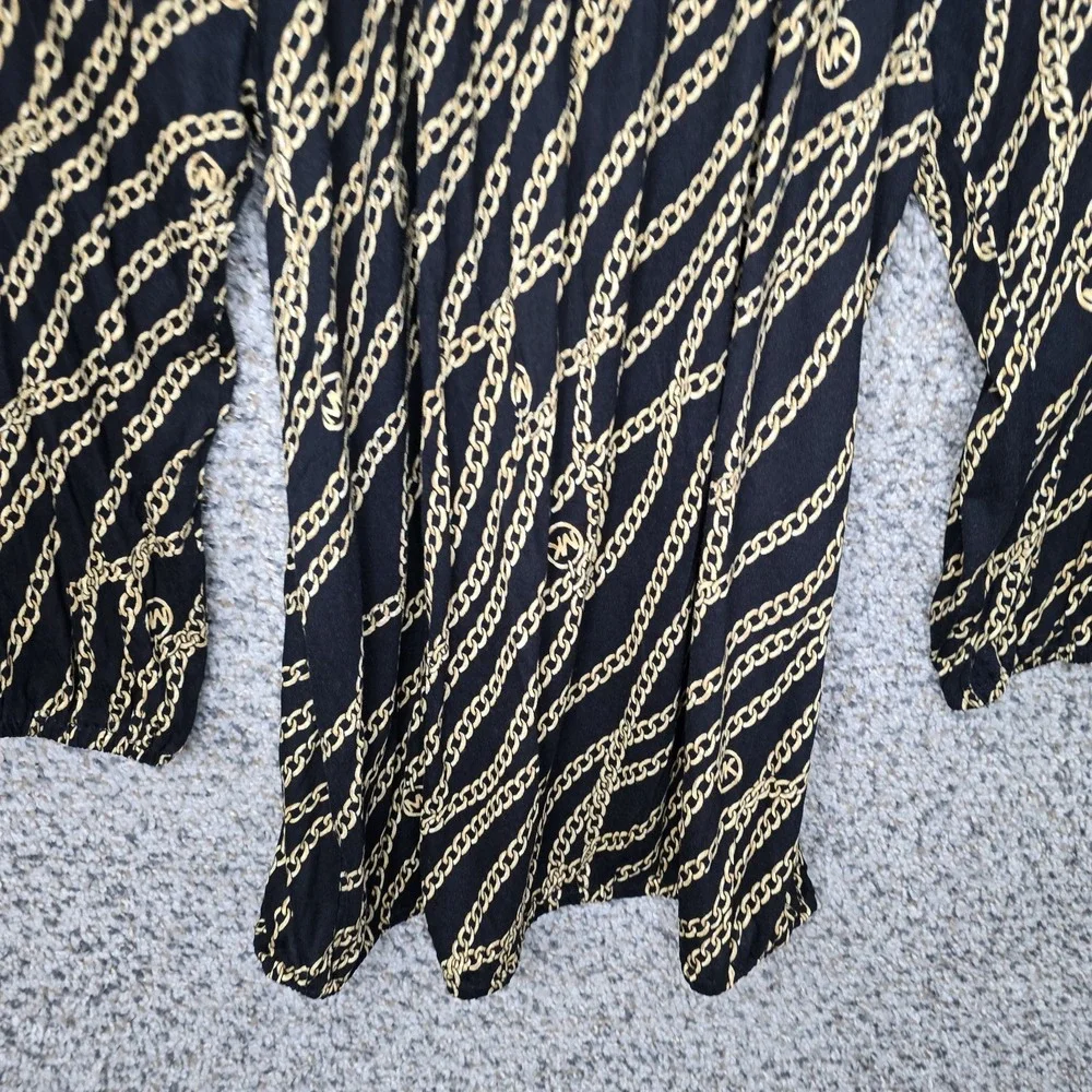 Michael Kors Top Womens Small Black Chain Print Scoop Neck Peasant Blouse Ladies